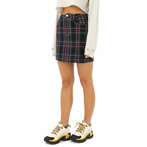 NWT HONEY SUCKLE | PLAID GREEN freaky friday SKIRT - Picture 3 of 6